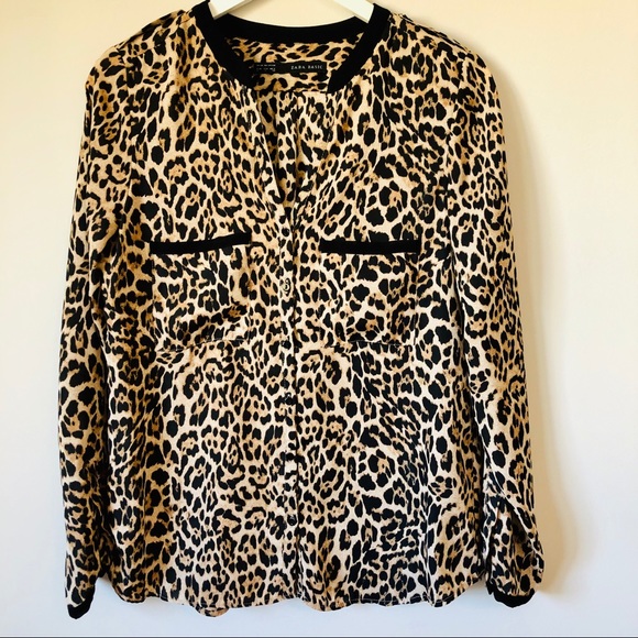 Zara Basic Leopard Print Button Blouse Small - Picture 3 of 11